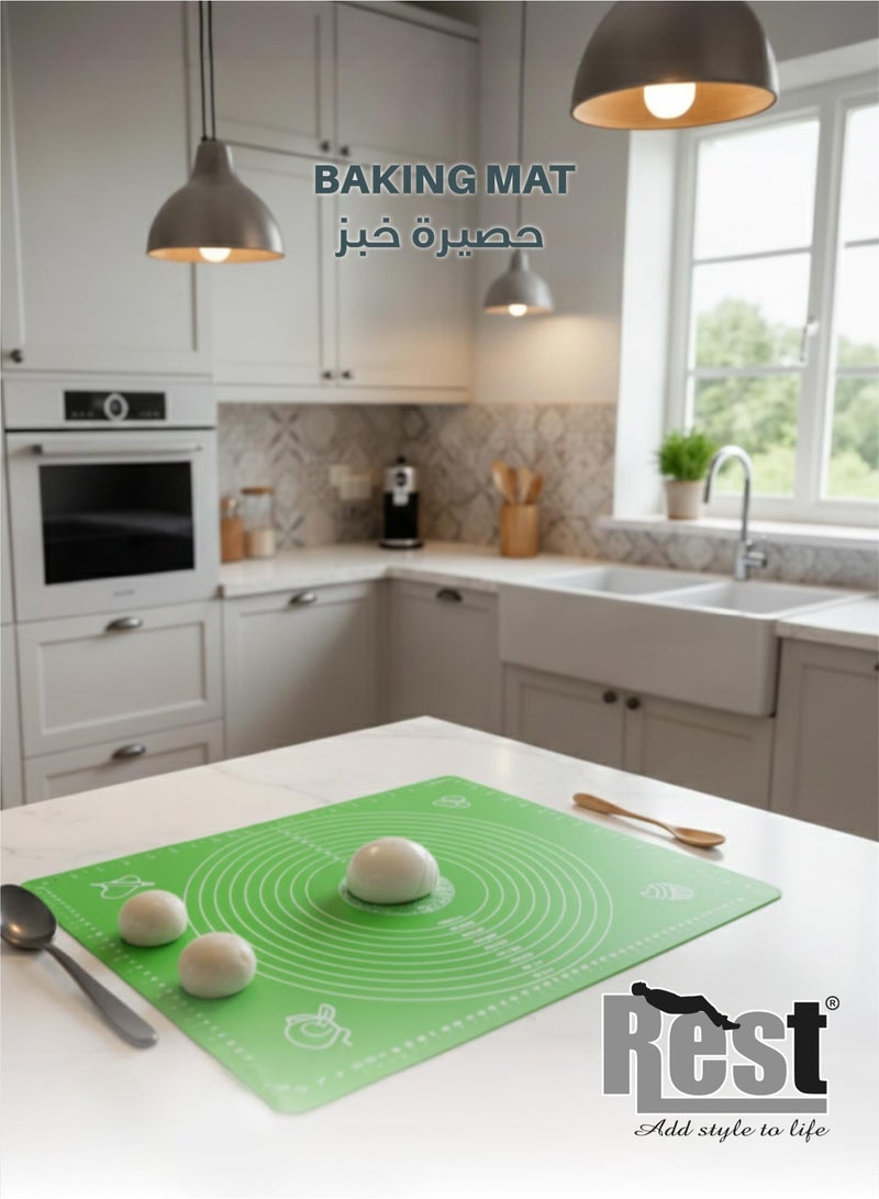 ريست REST Silicone Baking Mat for Pastry Rolling Dough with Measurements Liner Heat Resistance Table Placemat Pad Pastry Board Non stick Non Slip Baking Supplies for Bake Pizza Cake 60x40cm Green - Image 1